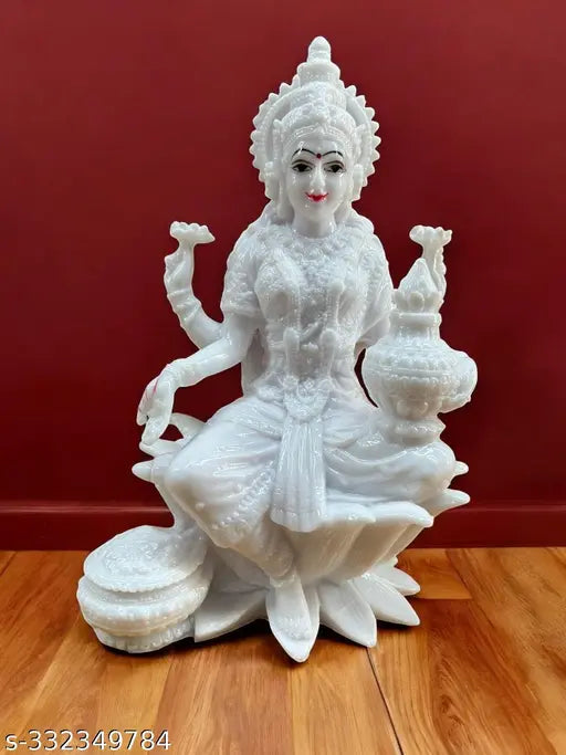 Cultured marble Lakshmi statue, 18 cm tall, Hindu goddess of wealth, prosperity, and fertility