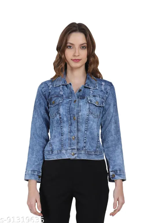 Denim women's jacket, S (32in/19in/30in/30in/16in), M (34in/19in/32in/32in/17in) - Indian-made denim jacket for ladies