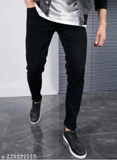 Black denim ruff and tuff jeans, solid black, size 28, 30, or 32. Indian-made durable jeans on display