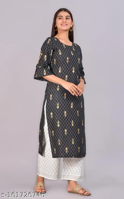 Rayon embroidered net women's kurti set with palazzos, three-quarter sleeves - Indian fashion