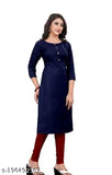 Navy Blue Rayon Boat Neck Kurti with Three-Quarter Sleeves, self-design pattern, India origin
