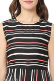 Stylish stripe jumpsuit, poly crepe sleeveless print net dress, women's fashion outfit on mannequin