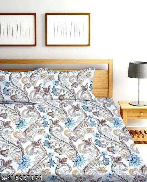 Bajrang Handloom industries special Cotton Blend botanical fitted double bedsheet set with 2 matching pillow covers, ideal for adult use in mild winter