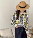 Handmade imported lace shrug poncho with geometric print and fringe, India