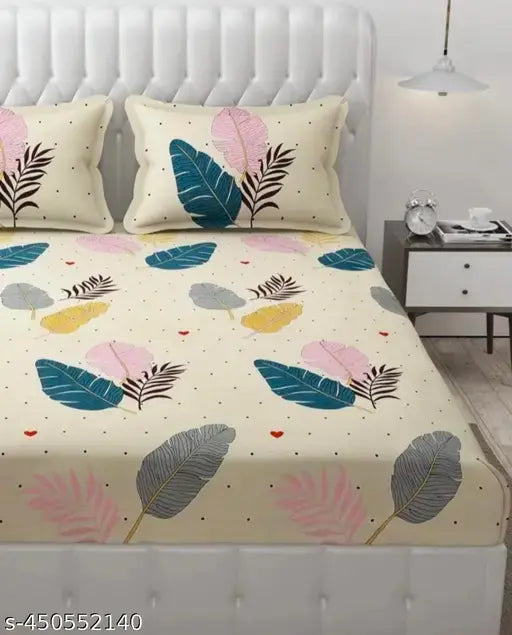 Premium quality cotton fitted bedsheets, botanical pattern, superfine thread count 220, ideal for summer, adult use