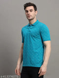 MERRIMENT Men's printed cotton polo t-shirt, short sleeves, straight hem, size M (38in chest, 27in length), Made in India