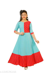 Cotton blend printed maxi dress for girls party wear, three-quarter sleeves, sizes 8-12, India origin