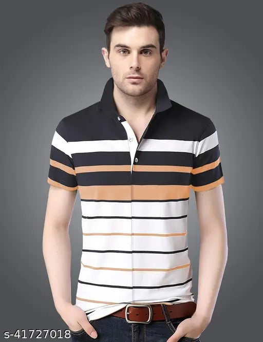 Striped short sleeve cotton EyeBogler Men's T-shirt, featuring unique Cut-Panel design, brand new, India origin