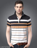 Striped short sleeve cotton EyeBogler Men's T-shirt, featuring unique Cut-Panel design, brand new, India origin