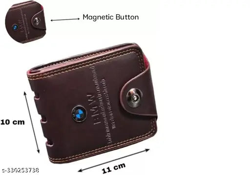 Trending leather BMW mens wallet purse, solid net design with 3 compartments, free size (11cm x 9cm), India-made accessory