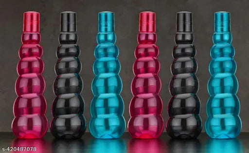 Multicolor unbreakable and leak-proof water bottle set for fridge, office, sports, school, gym, yoga - stylish design with checkered pattern, 1000ml (6pcs)