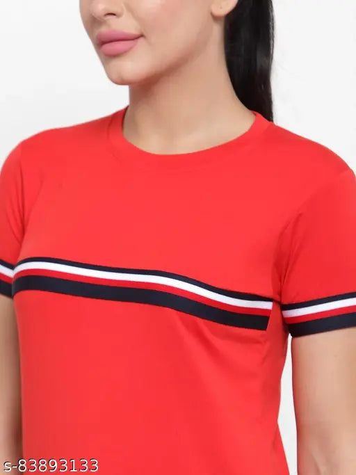 Striped polyester Boston club t-shirt for women on hanger (Size: S) - Made in India