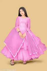 Unique net party dress for girls aged 9-16 years, featuring three-quarter sleeves and solid design. Indian handcrafted girl's party wear for festivals or weddings