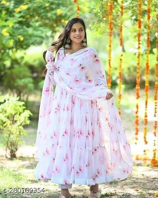 White and pink georgette printed net daisy dupatta, Indian traditional wear