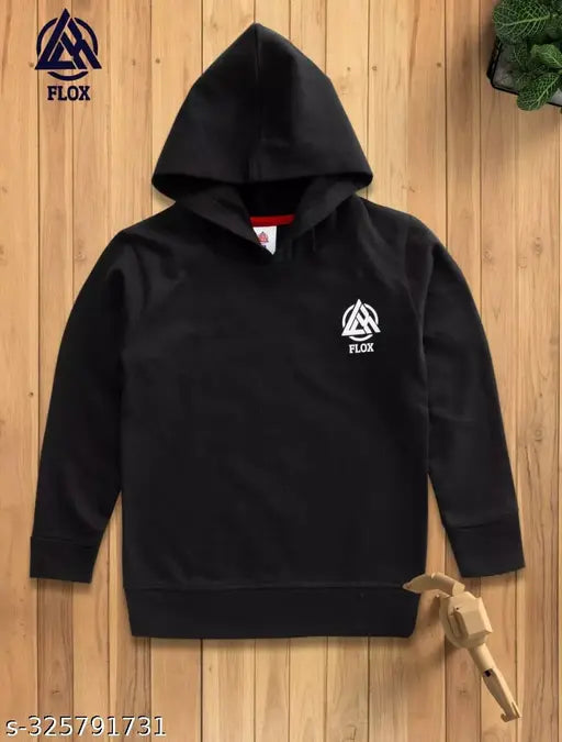 Black cotton blend kids hoodie - Solid pattern, perfect for playdates and special occasions