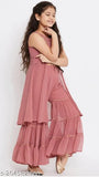 Girls casual Georgette kurta & pallazo set, sleeveless, printed top, solid bottom - versatile partywear for 0-15 years old