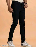 Stylish men's black denim slim-fit jeans - affordable and trendy