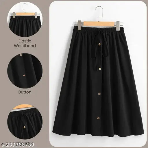 Stylish cotton-lycra blend flared knee-length western skirt, solid net, women's party wear, India