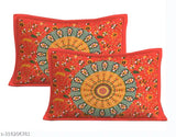 Red Mirchi King Size Double Bedset, 100x90 inch Rajasthani Jaipuri floral cotton bedskirt with 2 pillow covers