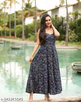 Rayon Anarkali blue kurti for women/girls, sleeveless, printed in vibrant Indian style, available in various sizes (S-XXXL)
