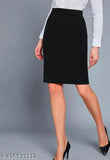 Black Polycotton Pencil Skirt with Elastic Waist Belt - Versatile fashion piece for a variety of outfits, perfect for dinner or date night
