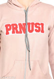 Peach polyester Aphrodite full sleeves printed soft casual hoodie for women on hanger