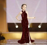 Embellished net polyester sleeveless kids western gown for 4-5 years, 5-6 years, 8-9 years, 9-10 years, 10-11 years, 11-12 years. Made in India
