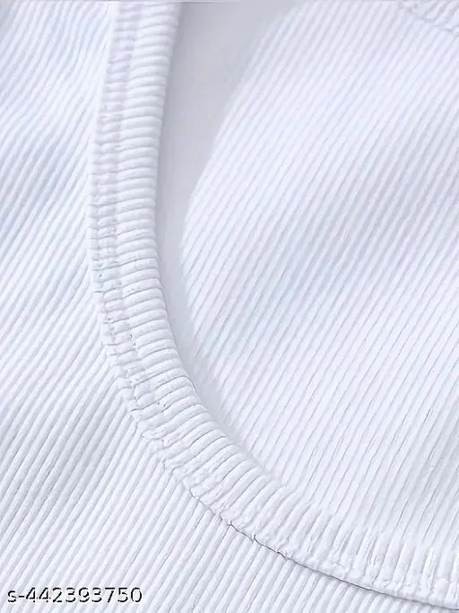 White cropped top with printed net pattern, polyester fabric for girls and women, size S (bust 34in, length 15in), made by Nanno Toys Latvia Duddu Design