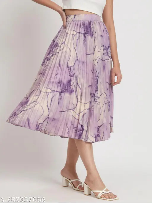 Exquisite marble-printed polyester A-line MIDI skirt for work, beach, and formal occasions. Perfect size for waists 28-38 inches, length 32 inches. Timeless design for any season