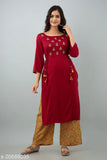Embroidered rayon SANGAKURTI women's kurta and palazzo set, three-quarter sleeves, India-made