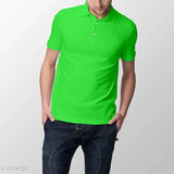 Trendy men's solid short-sleeve collar T-shirt, cotton made, size M (38in chest, 26in length), India origin
