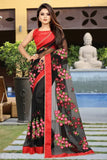 Indian soft net saree with embroidered solid blouse in satin silk, free size, length 5.5m & blouse 0.8m