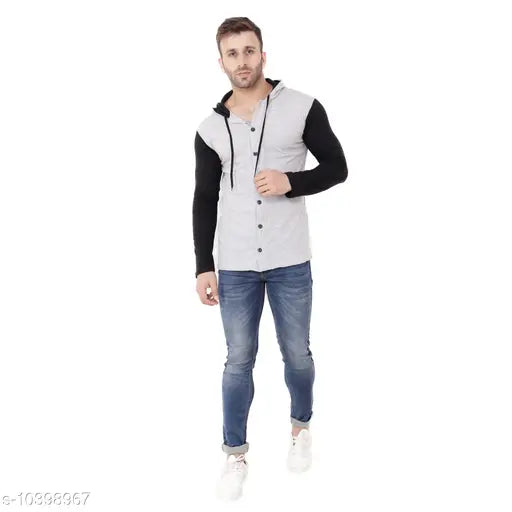 Multicolor cotton blend long sleeves hood t-shirt with self-design net pattern, India origin