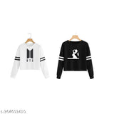 Printed cotton blend round neck full sleeves women's and girls t-shirts (pack of 2), vibrant colors for everyday comfort