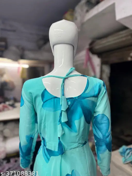 Sky Blue Georgette print Gown for Women, high-quality, versatile ethnic/casual wear, suitable for weddings or parties