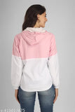Pink polyester short jacket, classic glamorous women's winter wear with sunscreen protection, perfect for travel and sports