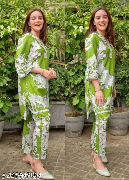 Green cotton three-quarter sleeve printed net jumpsuit, size XXXL from India