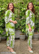 Green cotton three-quarter sleeve printed net jumpsuit, size XXXL from India