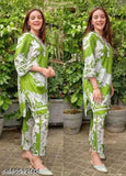 Green cotton three-quarter sleeve printed net jumpsuit, size XXXL from India