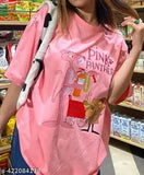 Cotton blend printed round neck oversized t-shirt for women & girls, size M, Indian origin