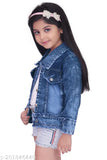 Blue denim long-sleeved jacket & coat for kids aged 2-8 years, solid pattern from Agile Classy Girls, made in India