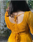 Yellow Georgette Solid Work Gown, size S (36in bust, 54in length)