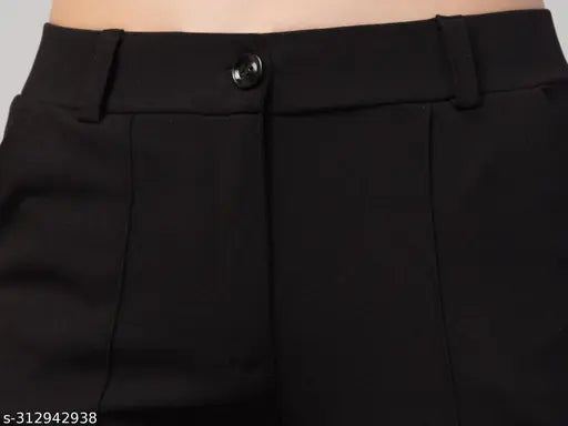 Cotton Lycra Tiger Style Simplicity Straight Fit Pant for Women and Girls, solid black leggings for women and girls, India-made fashionable leggings