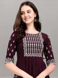 Purple rayon embroidered kurti, three-quarter sleeves, L size, Indian traditional wear