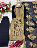 Georgette kurta set with embroidery, sleeveless in silk bottoms. Single piece, sizes M, L, XL, made in India