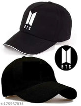 Black cotton BTS baseball caps, pack of two for sporty, formal and casual wear by men and boys