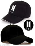 Black cotton BTS baseball caps, pack of two for sporty, formal and casual wear for men and boys on display