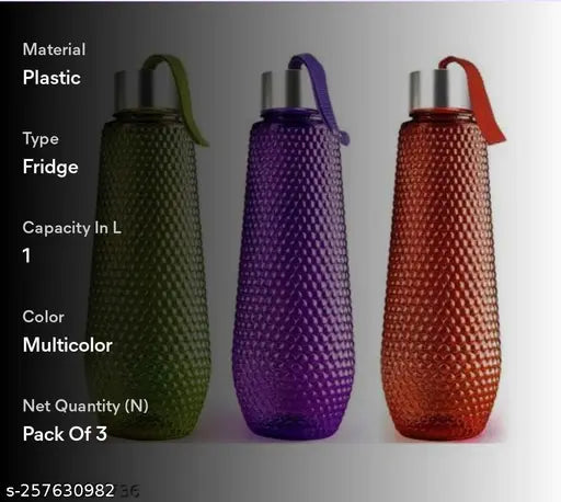 Plastic water bottle set for fridge, office, sports, school, gym, yoga (pack of 3), India