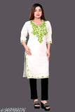 Wool embroidered three-quarter sleeve kurti, soft & comfortable women's fashion from India