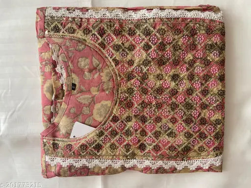 Beautiful cotton flared umbrella kurti, three-quarter sleeves, printed Indian gown with embroidery and lace work, S (36in bust), M (38in bust), L (40in bust), XL (46in bust)